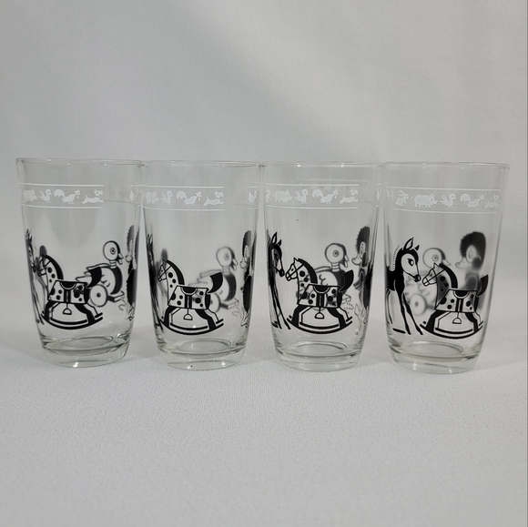 (4) Mid Century Swanky Swigs Childrens Juice Glasses - Rocking Horse Duck - Picture 11 of 16